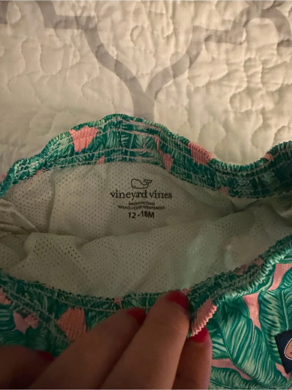 Vineyard Vines Kids Swim Trunks - Blue Floral & Green Palm